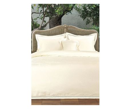 Set lenjerie de pat matrimonial premium, Valeron, 7 piese, Alessa, 100% bumbac egiptean, crem