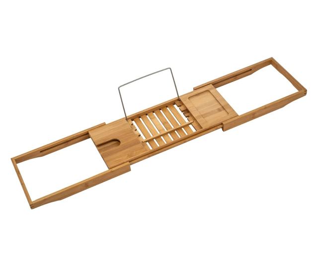 Тава за баня, CYBERDUST, Премиум, Разтеглива, Регулируема, Вградена поставка за книга, Телефон, Таблет, Свещ, Сапун, Кърпа, Чаша