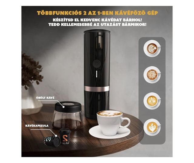 Минипресо CYBERDUST, Бяло,  Портативна, Еспресо Машина, Съвместима със Смляно Кафе и Кафе Капсули, Ръчна Електрическа Кафемашина