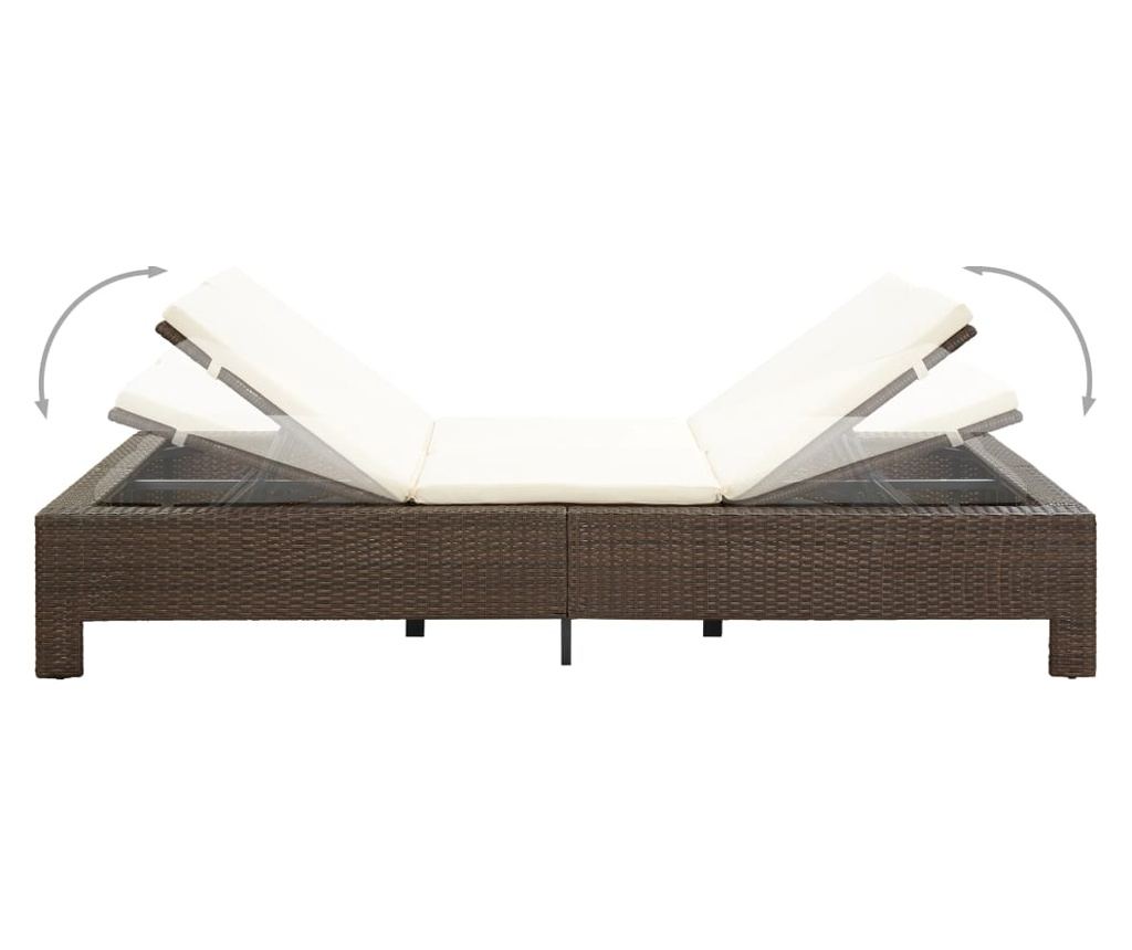 Ležalnik za 2 osebi s blazino, rjav, poliratan - 5
