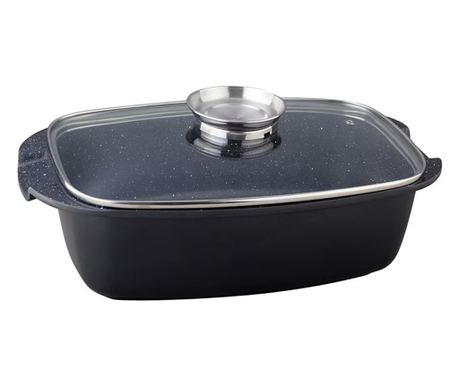 Tava roaster 5 L cu capac marmorata, antiaderenta, pentru cuptor, RL-ACR32ML Royalty Line neagra