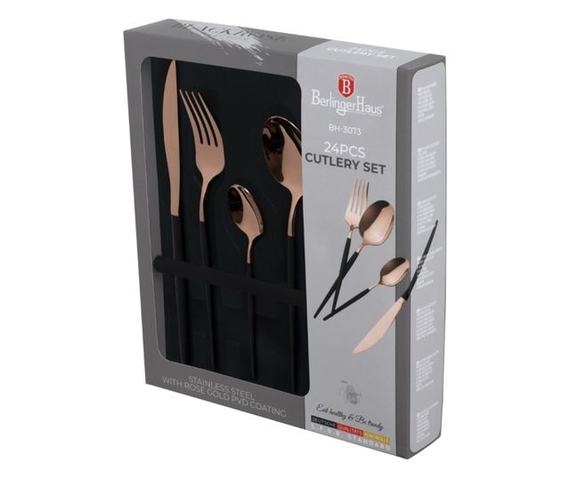 24-delni komplet jedilnega pribora, 6 oseb, sijajno roza z mat črno barvo Berlinger Haus BH 3073