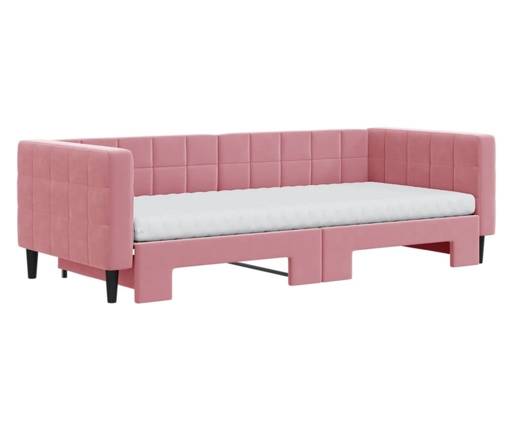 Daybed με επέκταση και στρώμα, ροζ, 90x200 εκ., βελούδο - 3