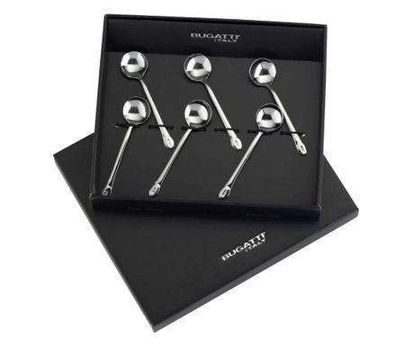 Комплект от 6 лъжички за кафе Casa Bugatti, Non Solo Caffe, огледална повърхност, Lux презентационна кутия, премиум материал, гл