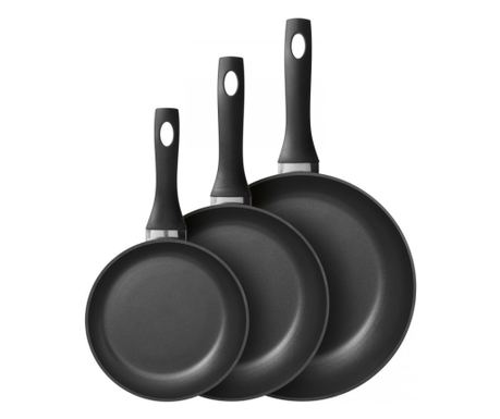 Set 3 tigăi universale BergHOFF-Essentials, aluminiu, 20/24/28 cm, negru