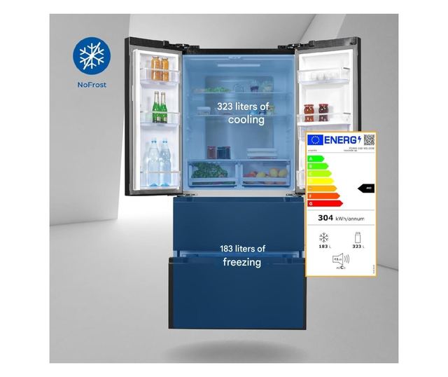 Frigider side by side, Exquisit, French Door, cu dispenser de apa, 506 litri, antracit