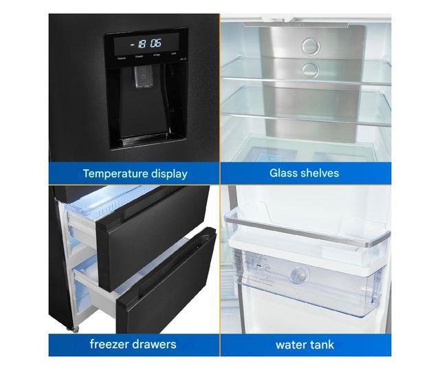 Frigider side by side, Exquisit, French Door, cu dispenser de apa, 506 litri, antracit