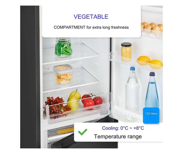 Хладилник Bomann, KG320.2N, H 143 см, капацитет 175 л, фризер 4 звезди 53 литра, 3 рафта от безопасно стъкло, 3 рафта на вратата