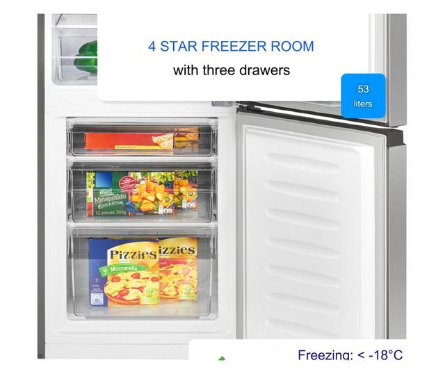 Хладилник Bomann, KG320.2N, H 143 см, капацитет 175 л, фризер 4 звезди 53 литра, 3 рафта от безопасно стъкло, 3 рафта на вратата