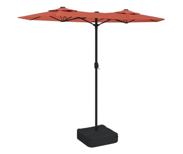 Двуглад чадър за вътрешен двор с LED, тухленочервен, 316x240 см