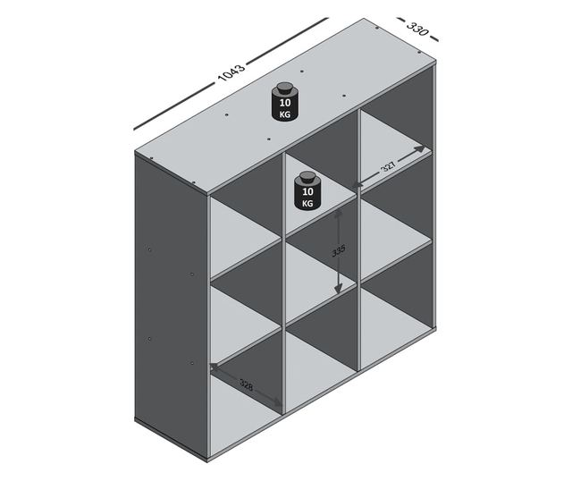 FMD Vertikális polc 9 rekesszel, fehér