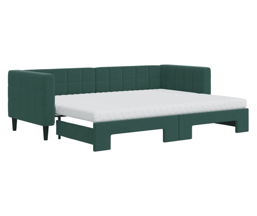 Daybed με επέκταση και στρώματα σκούρο πράσινο 80x200 εκ. βελούδο - 2