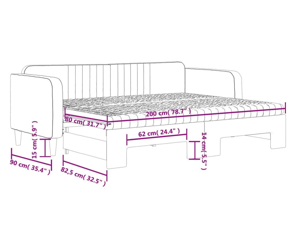 Daybed με επέκταση και στρώμα, Κίτρινο, 80x200 εκ., Βελούδο - 12
