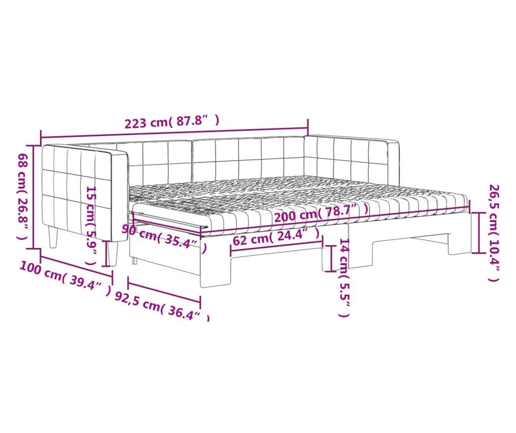Daybed με επέκταση και στρώμα, ροζ, 90x200 εκ., βελούδο - 12