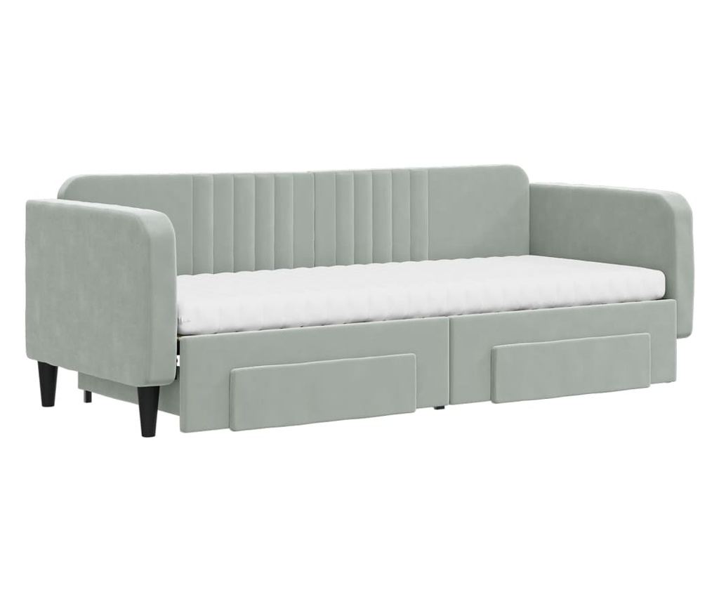 Daybed με επέκταση και συρτάρια, ανοιχτό γκρι 80x200 εκ. βελούδο - 3
