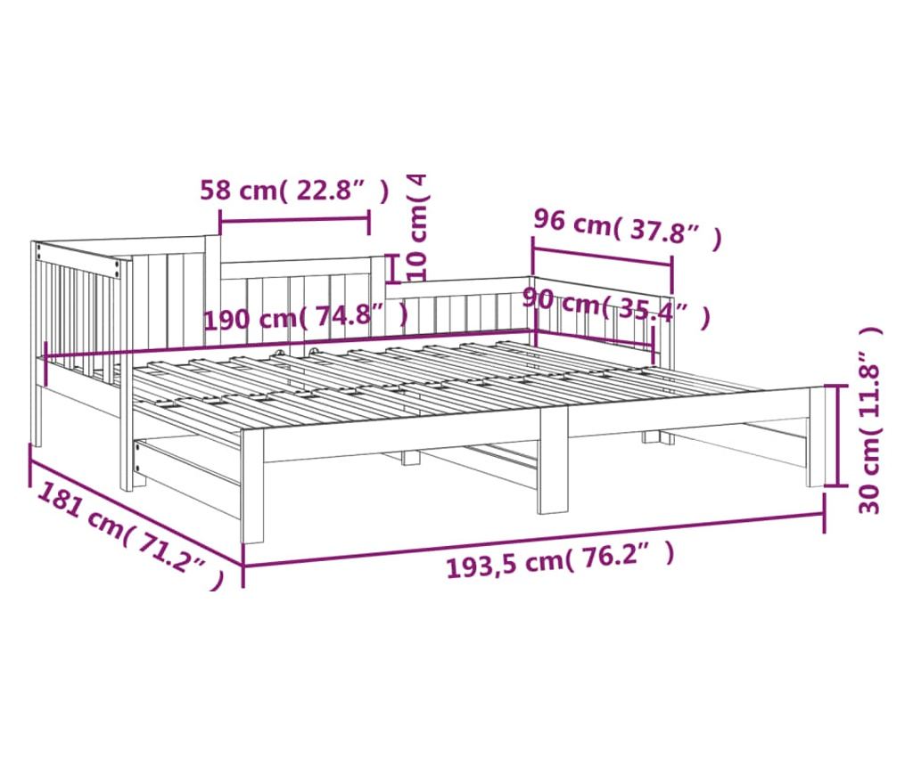 Επεκτεινόμενο Κρεβάτι Ημέρας Λευκό 2x(90x190) εκ. Μασίφ Ξύλο Πεύκου - 12