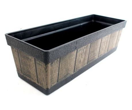 Meraton PP Plastic Planter, Vintage Wood Look, UV Resistant, Brown, 46x15x17 cm