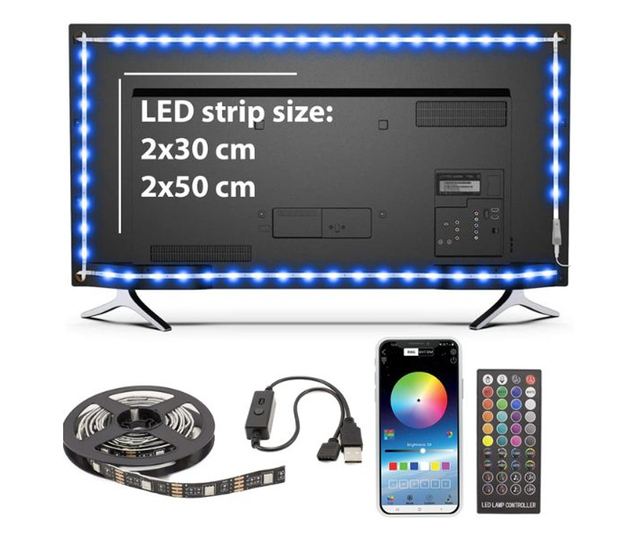 Smart LED traka, Mercaton, za ambijentalno osvjetljenje TV-a s dijagonalom 50"-65", upravljanje putem IR daljinskog ili aplikaci