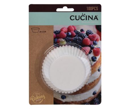 100 darabos készlet Excellent Houseware muffin formák, papír, 6 cm, fehér