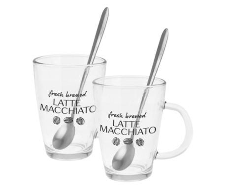 Set od 2 šalice s žličicama za latte macchiato, Excellent Houseware