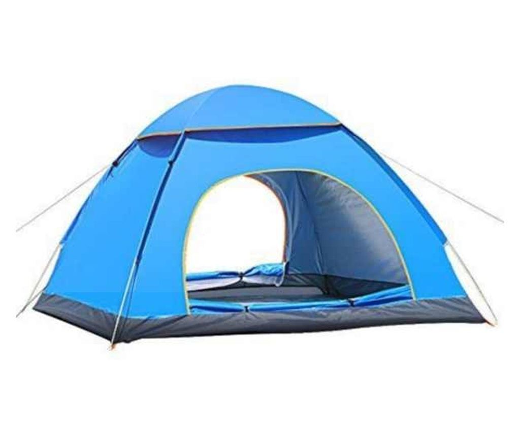 Комплект Mercaton, Автоматична палатка 3-4 души 200x200x135 см, Водоустойчива, UV защита, Синя и Хамак с дървена опора, Незаплит - 2