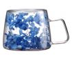 Cană cu hortensii albastre, pereți dubli, sticlă borosilicată, 180 ml, SZK154