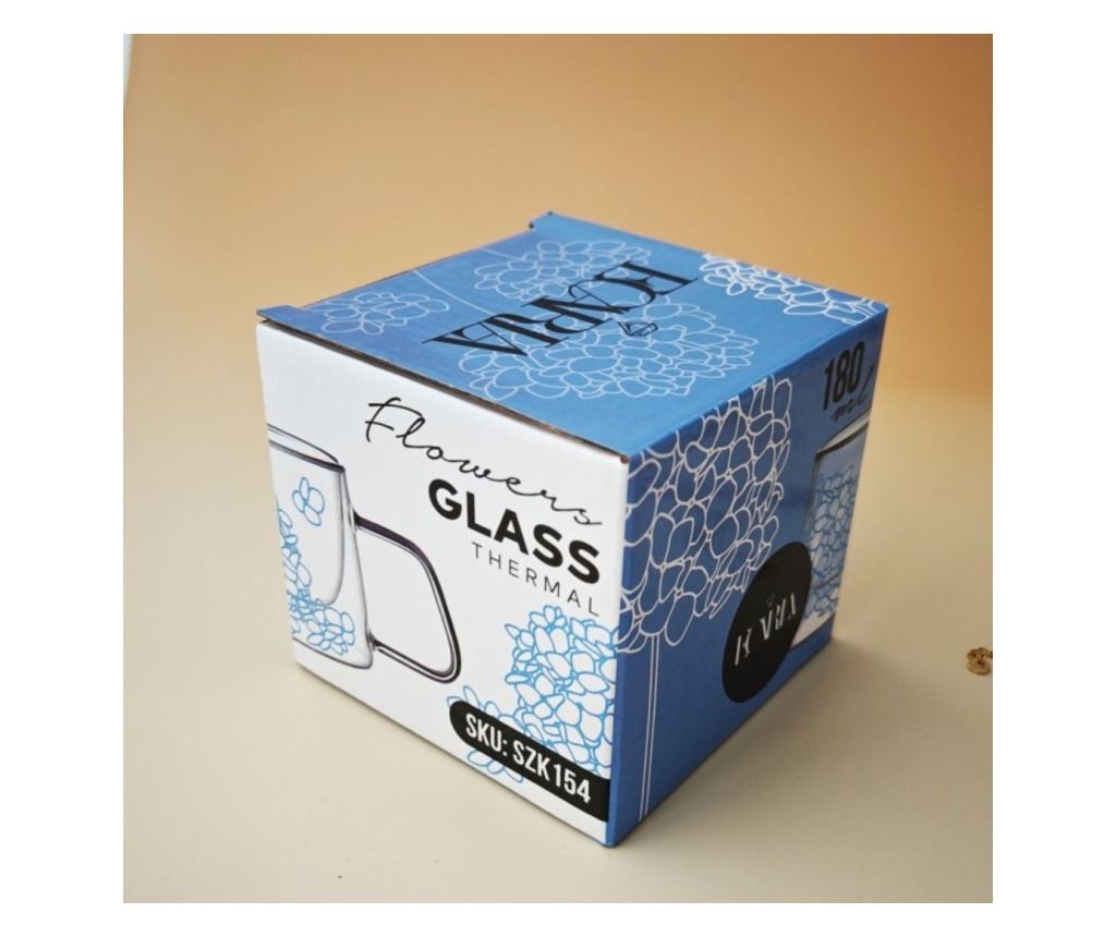 Vrček z modrimi hortenzijami, dvojna stena, borosilikatno steklo, 180 ml, SZK154 - 5