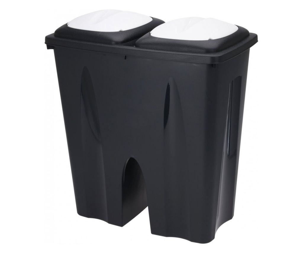 Cos de gunoi cu 2 compartimente Excellent Houseware, plastic, 50x30x55 cm, 2x25 l, negru/alb - 2