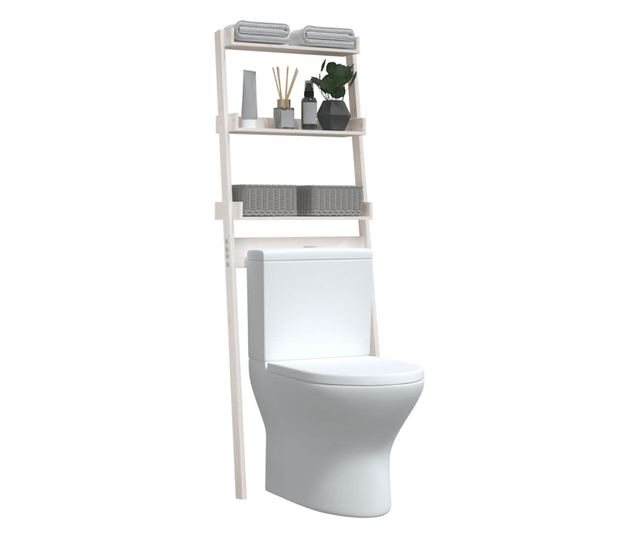Тоалетна етажерка, бяла, 63.5x32x179 см, масивна борова дървесина