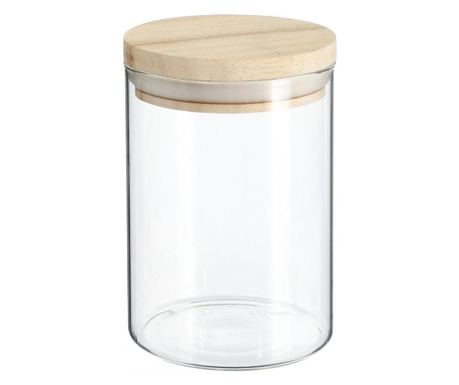 Recipient 5Five Woods, 1300 ml, sticla borosilicata, capac lemn arbore de cauciuc, 10 x H 22 cm