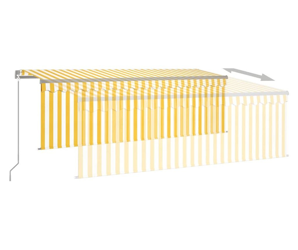 Ръчно прибиращ се сенник с щора и LED, 4x3 м, жълто и бяло - 4