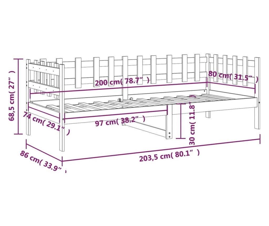 Daybed, Γκρι, 80x200 εκ., Μασίφ Ξύλο Πεύκου - 11