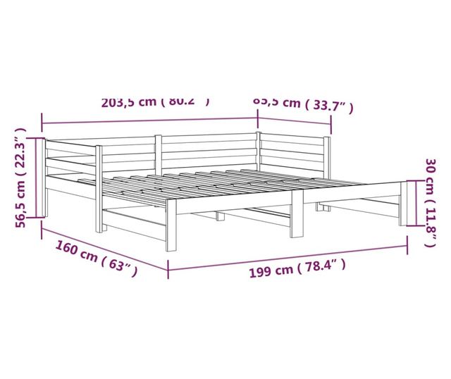 Разтегателно легло за дневна 2x(80x200) см Масивна борова дървесина