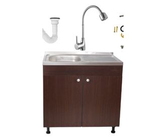 Set Masca Chiuveta Wenghe  80 cm X 50 cm X 80 cm, Chiuveta inox, Baterie lebada flexibila si Sifon scurgere