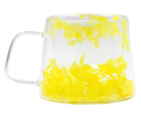 Mug with yellow hydrangeas, double wall, borosilicate glass, 180 ml, SZK155