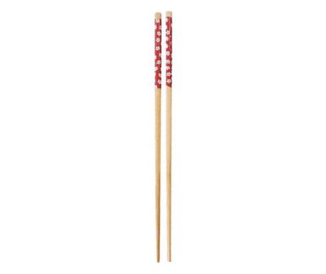 Set 5 perechi bețișoare Pufo din bambus pentru sushi, 22 cm, maro/rosu