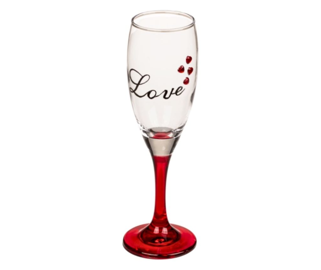 Set 2 pahare, de șampanie, cu inimioare, bază roșie, mesaj Love, 20 cm - 5