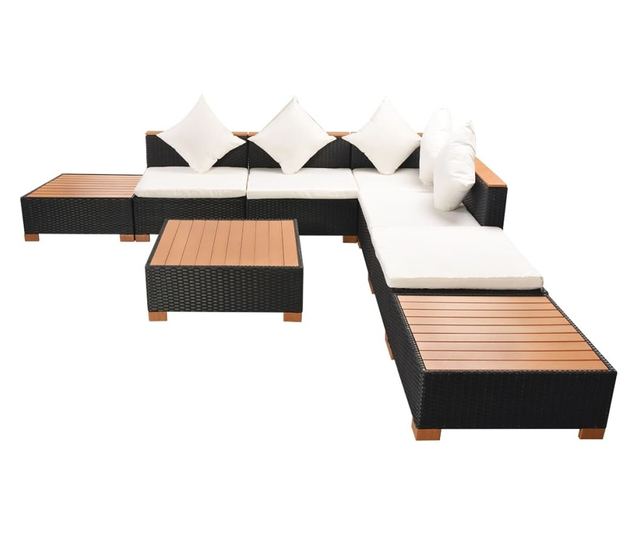 Vrtni namještaj s jastucima, 8 dijelova, crna boja, poliratan
