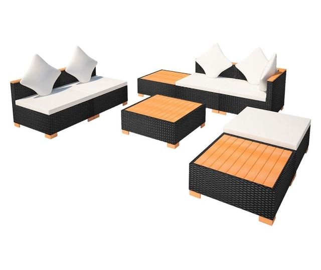 Vrtni namještaj s jastucima, 8 dijelova, crna boja, poliratan