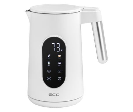 Fierbator electric ECG RK 1799 Smart White, 1.7 litri, 2200 W, pereti dubli, panou tactil, functii presetate, alb