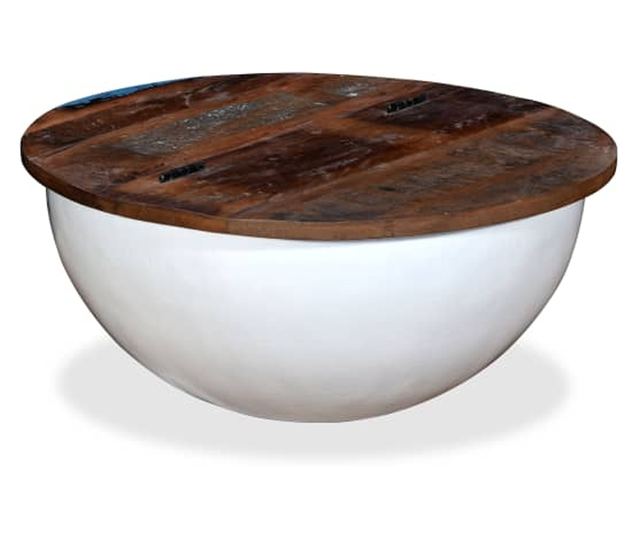 Set stolića za kavu, 2 komada, bijela, reciklirano masivno drvo, oblik zdjele