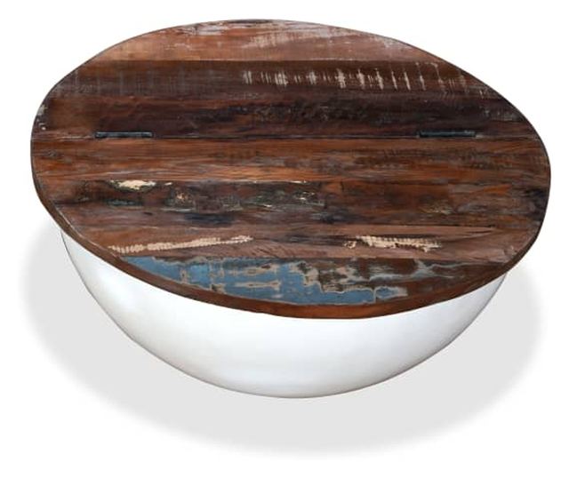 Set stolića za kavu, 2 komada, bijela, reciklirano masivno drvo, oblik zdjele