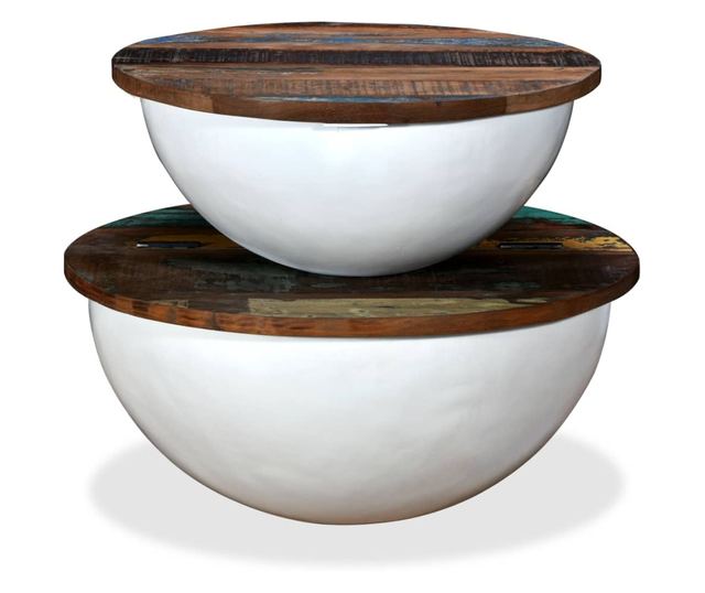 Set stolića za kavu, 2 komada, bijela, reciklirano masivno drvo, oblik zdjele
