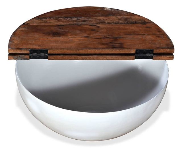 Stolić za kavu, bijeli, reciklirano masivno drvo, oblik zdjele