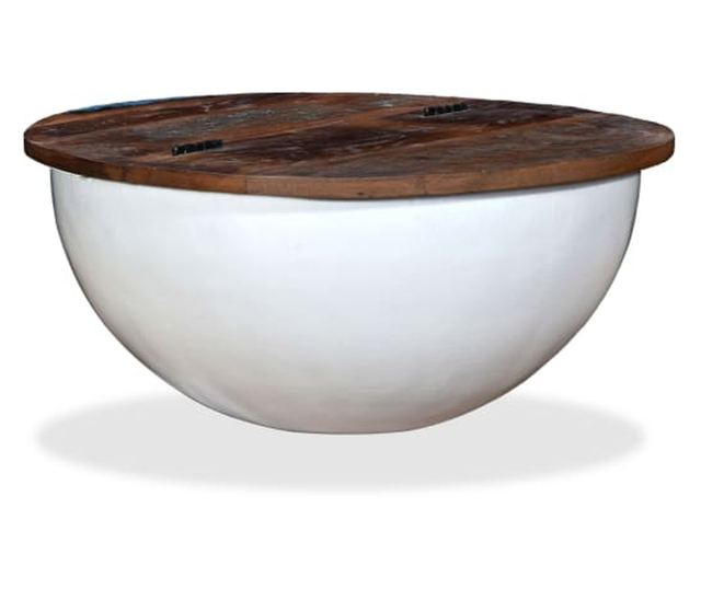 Set stolića za kavu, 2 komada, bijela, reciklirano masivno drvo, oblik zdjele