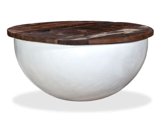 Set stolića za kavu, 2 komada, bijela, reciklirano masivno drvo, oblik zdjele