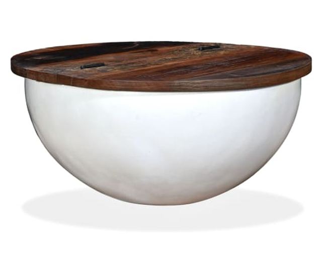 Set stolića za kavu, 2 komada, bijela, reciklirano masivno drvo, oblik zdjele