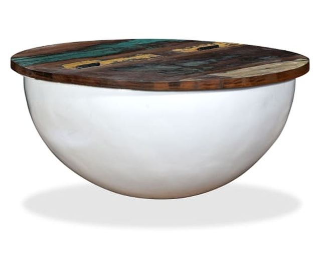 Set stolića za kavu, 2 komada, bijela, reciklirano masivno drvo, oblik zdjele