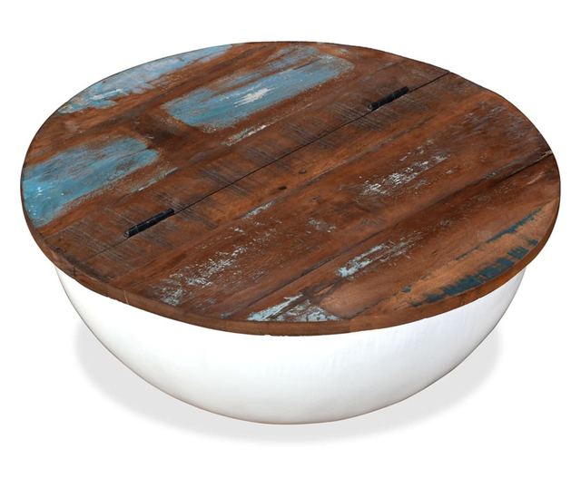 Stolić za kavu, bijeli, reciklirano masivno drvo, oblik zdjele