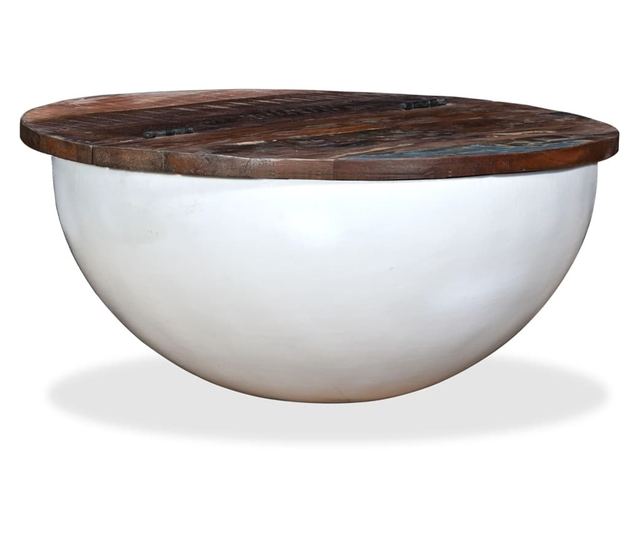 Stolić za kavu, bijeli, reciklirano masivno drvo, oblik zdjele